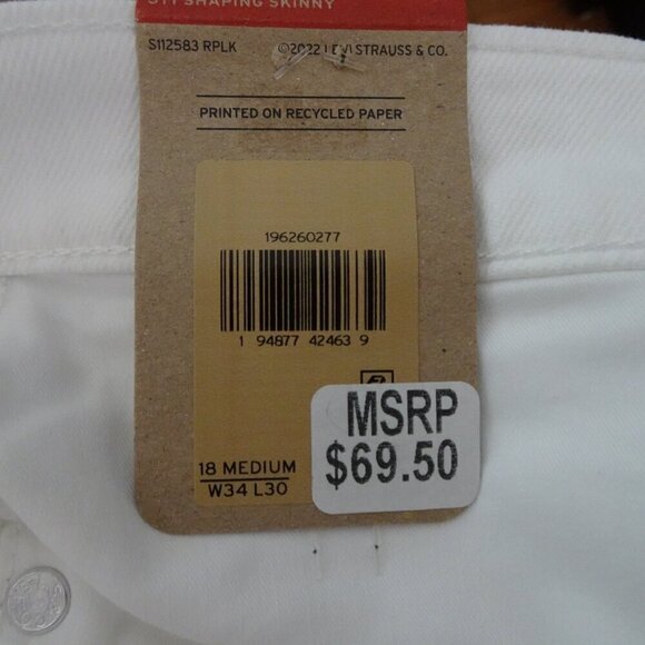 Levi's 311 Shaping Skinny Jeans Women's Size 18 White Denim Stretch Shaping - Picture 9 of 12